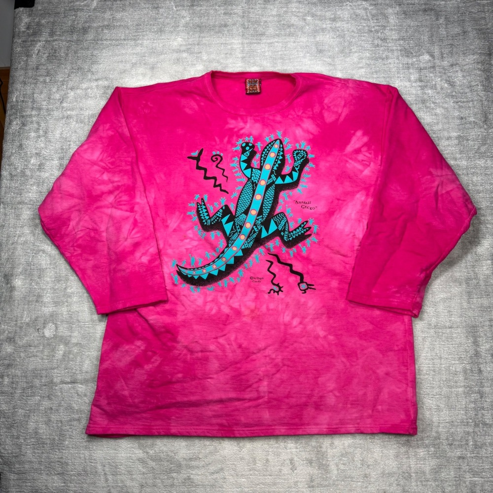 Dagoli Sweatshirt Womans XL Pink Tie Dye Anasazi Gecko Vintage 90s Cave Art